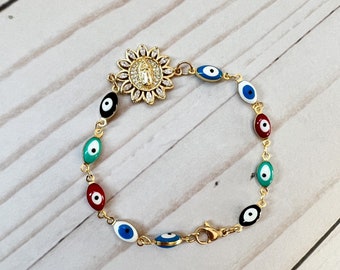 Pulsera de mal de ojo diamante virgen de Guadalupe