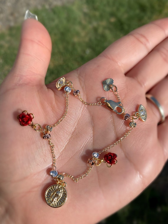Rose Evil eye virgencita bracelet