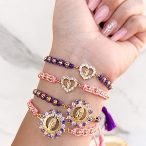 Pink and purple virgencita bracelet