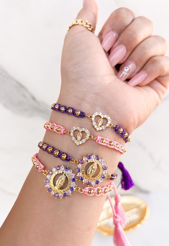 Pink and purple virgencita bracelet