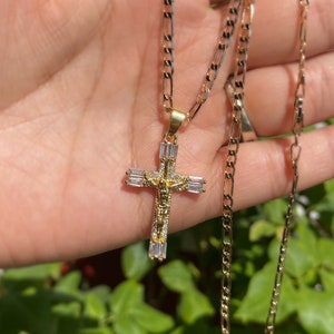 Jesus cross baguette diamond cross necklace