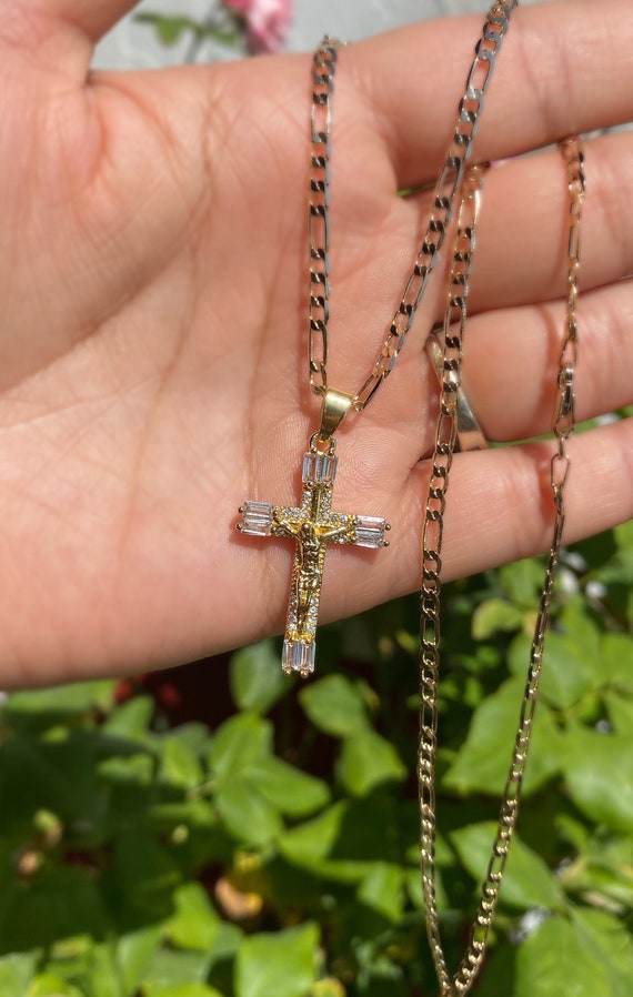 Jesus cross baguette diamond cross necklace