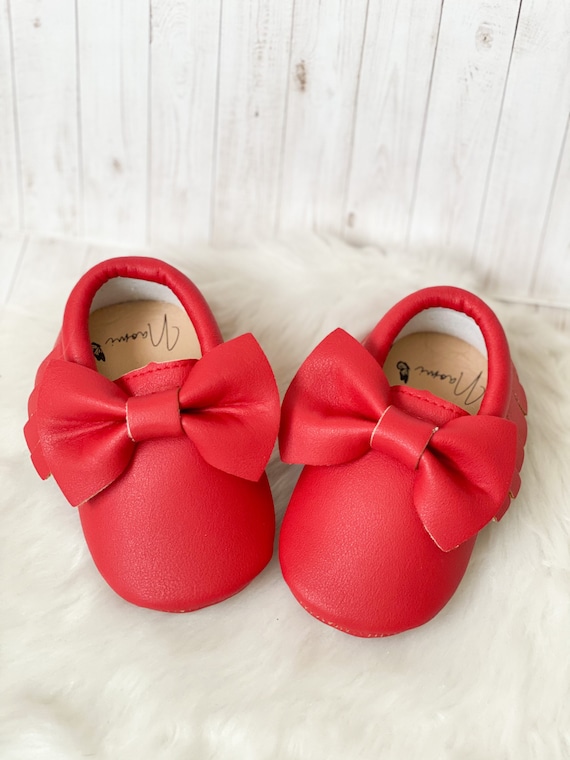 Cute Baby Girl Bow Moccasins Soft Sole Moccasins toddler Moccasins Red Moccasins Baby Shoes Etsy