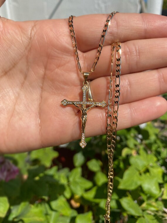 Jesus Crucifijo Con cadena Jesus Cross with chain 14k Solid Gold 2606 