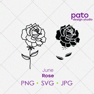 June Rose Birth Month Flower SVG, Birthday Flower svg, Floral svg, birth sign svg, flower svg bundle, birth month flower clipart, cricut