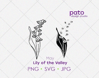 Lírio do Vale SVG: Clipart de flor de nascimento de maio (download digital)