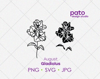August Gladiolus Flower SVG: Birth Month Floral Clipart (Digital Download)