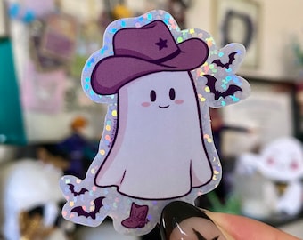 Cowboy Ghost Holographic Glitter Sticker