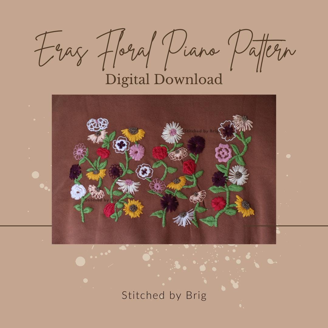 アート・デザイン・音楽 Handmade Tailor-Made Hand Embroidery Pattern - Eras Floral Piano - PDF Digital Download