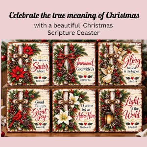 Christian Christmas Coaster, Scripture Coaster, Rustic Farmhouse Christmas Decor, Bible Verse Gift, Ceramic, Religious Christmas Gift