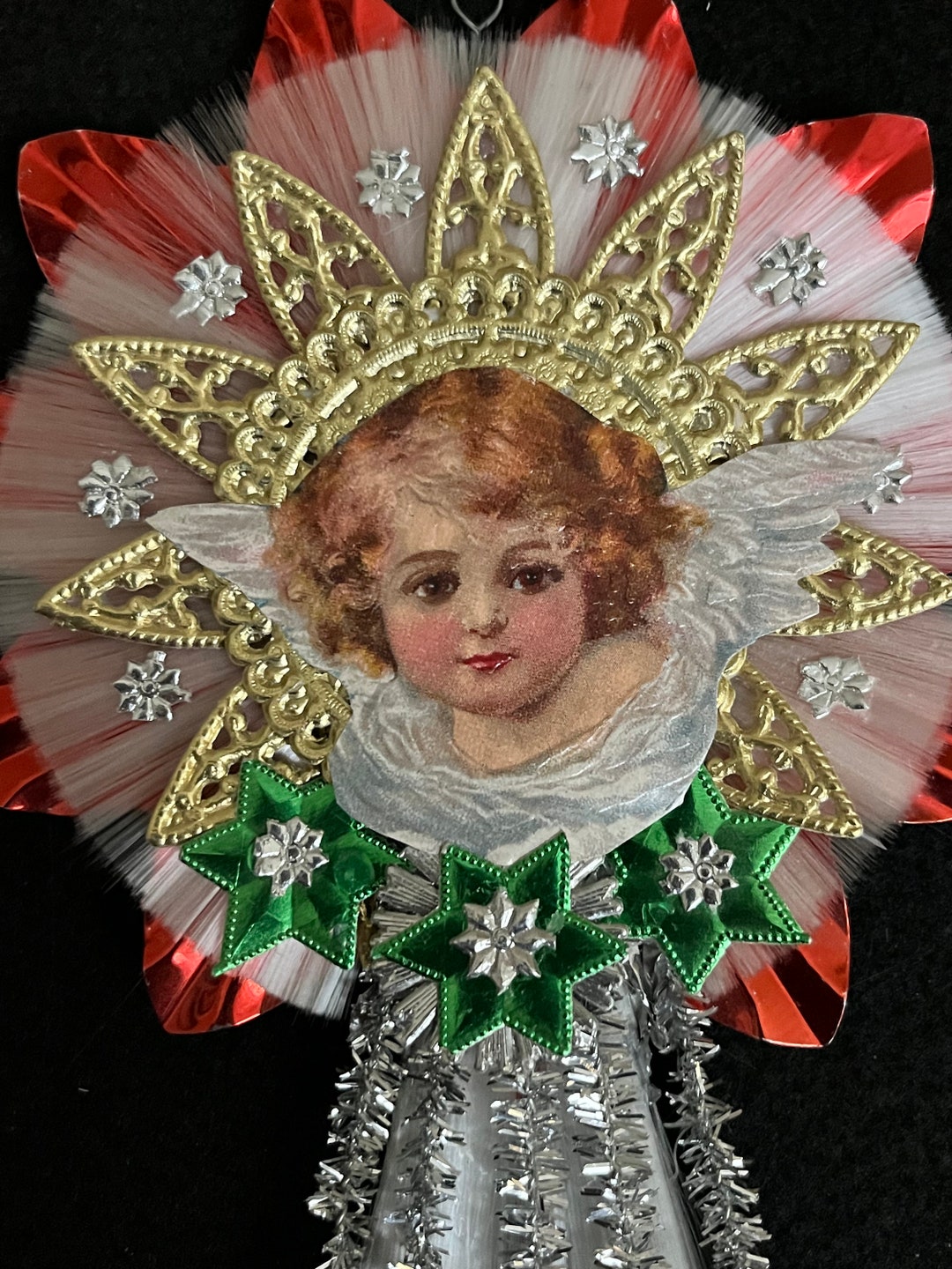 ANGEL Handmade Ornament Decor Vintage Aluminum Reflector Spun Glass Etsy