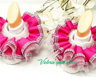 Tutu Anklets Glitter  Party Time Glitter Hot Pink and white  tulle Ankle Ruffle Anklets socks Sassy, Glam,Party, Great for adults too