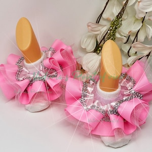 Tutu Anklets Pink Ankle Ruffle Sock-less wear Anklets rhinestone trim Pink Glitter tulle Little girls love theses anklet Great for Adults