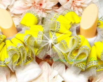 Glitter Tulle Anklets, Neon Yellow Silver, Party Glam