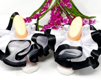 Tutu Anklets White and  Black Ankle Ruffle Sockless, Anklets, Girly, stylish, Fashionable, Fluffy, Ribbon trim