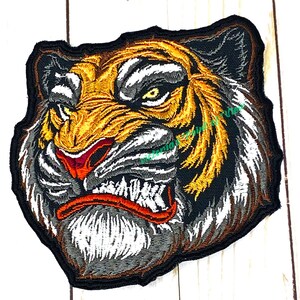 Embroidered Tiger Patch, Detailed Applique for Jackets and Bags (6x6 inch)