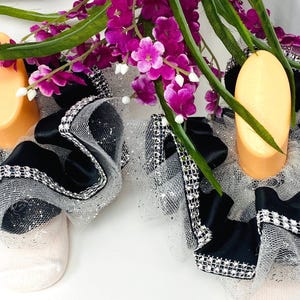 Ruffle Adult and Kids Holiday Tutu Anklets Sissy, Girly, Party Anklet Ruffle socks Sliver and black  Anklets, Glam, Rhinestone trim