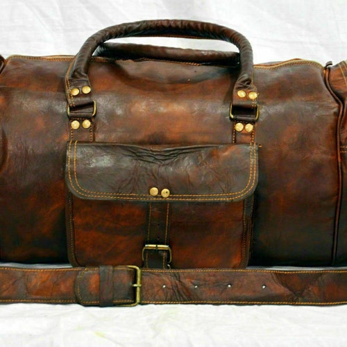 Men's Distressed Leather Duffel Bag Vintage Travel Outdoor Etsy UK