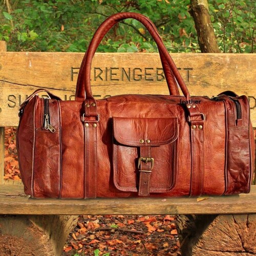 Large Leather Duffle Bag Genuine Leather Weekender Duffel Etsy