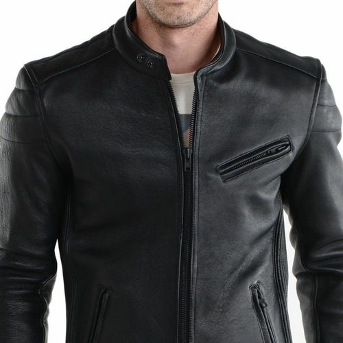 Mens Genuine Leather Jacket Biker Motorcycle Retro Classic - Etsy