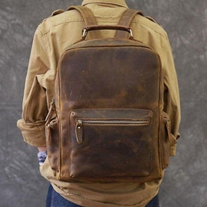 Leather Backpack Men Vintage Brown Laptop Backpack Leather - Etsy UK