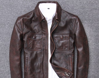 Cafe Racer Biker Jacket Leather Jacket Brown Leather Jacket - Etsy