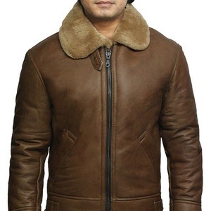 Men's Aviator Brown Genuine Shearling Sheepskin Leather - Etsy