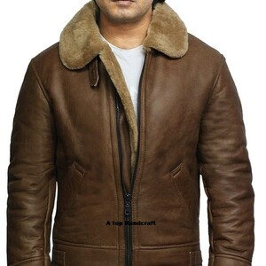 Men's Aviator Brown Genuine Shearling Sheepskin Leather Jacket - Etsy
