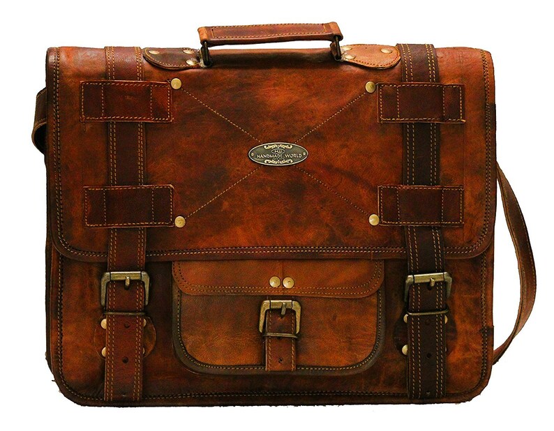 Office Bag Perfect Gift for Him Vintage Leather Cross Body Men\u2019s Leather Briefcase Bag Laptop Messenger Bag