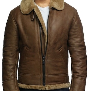 Men's Aviator Brown Genuine Shearling Sheepskin Leather - Etsy