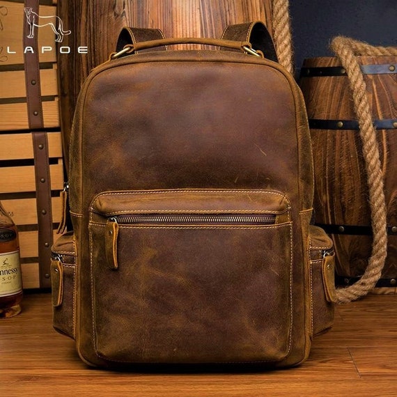 de cuero hombres mochila portátil marrón vintage - Etsy México