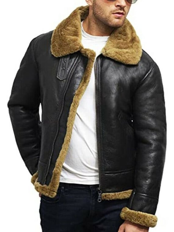 Men Bomber Aviator RAF Flying Fur Genuine Leather - Etsy Hong Kong