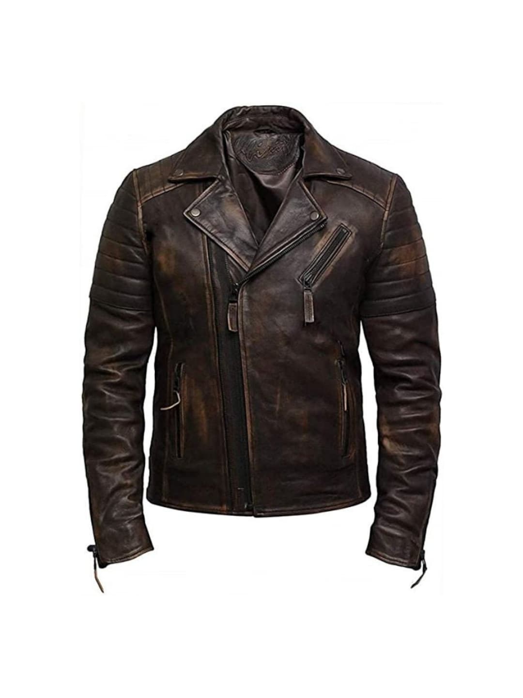 Mens Genuine Leather Jacket Slim Fit Cross Zip Retro Vintage - Etsy