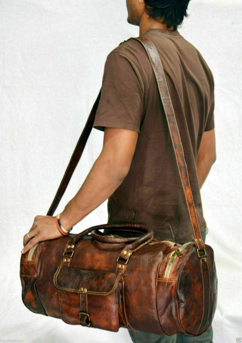 Men's Distressed Leather Duffel Bag Vintage Travel Outdoor Etsy UK