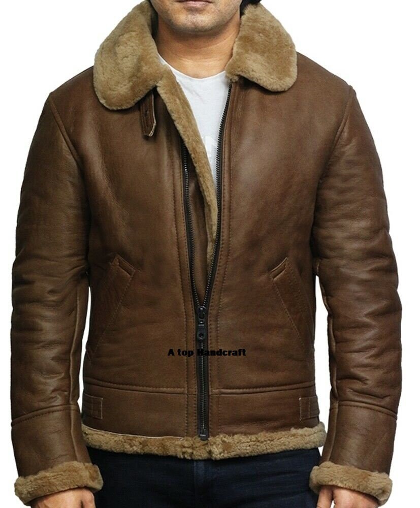 Men's Aviator Brown Genuine Shearling Sheepskin Leather - Etsy UK