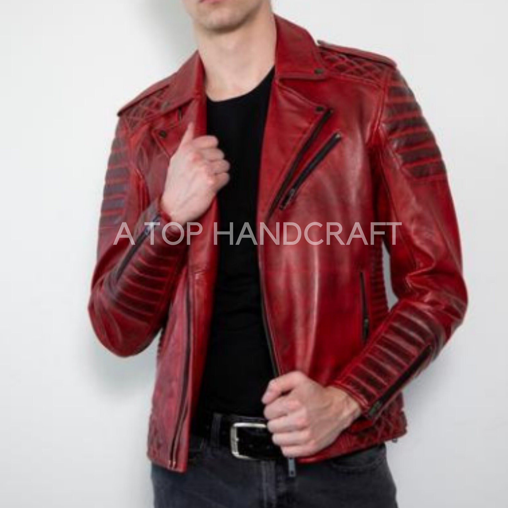 red and black jean jacket