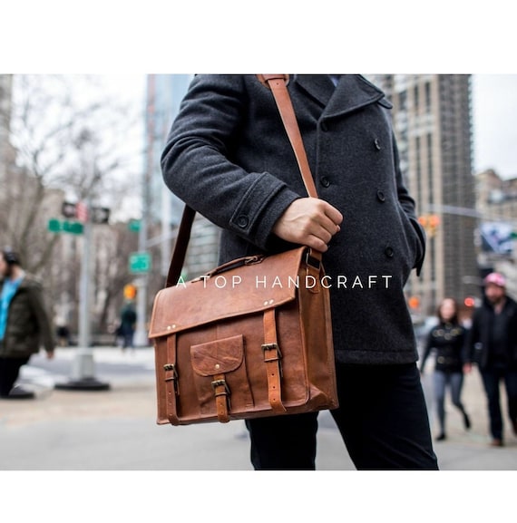 Laptop Leather Messenger Bag Briefcase for Men - Crossbody Bag