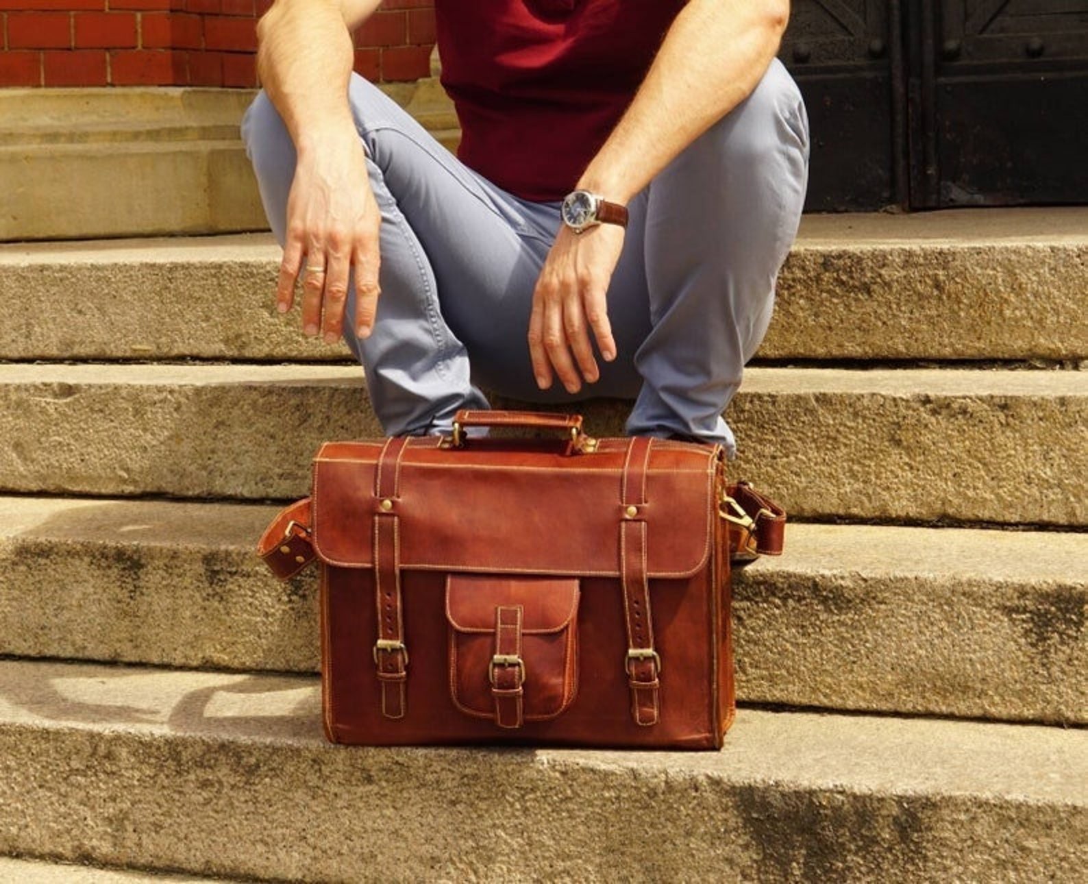Leather Messenger Bag Leather Briefcase Messenger Bag Men Etsy
