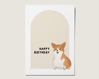Happy Birthday Corgi Dog Illustrated Card, Happy Birthday Card, Wishing Card, Greetings Card, Card For Her, Card For Him, Card for Birthday
