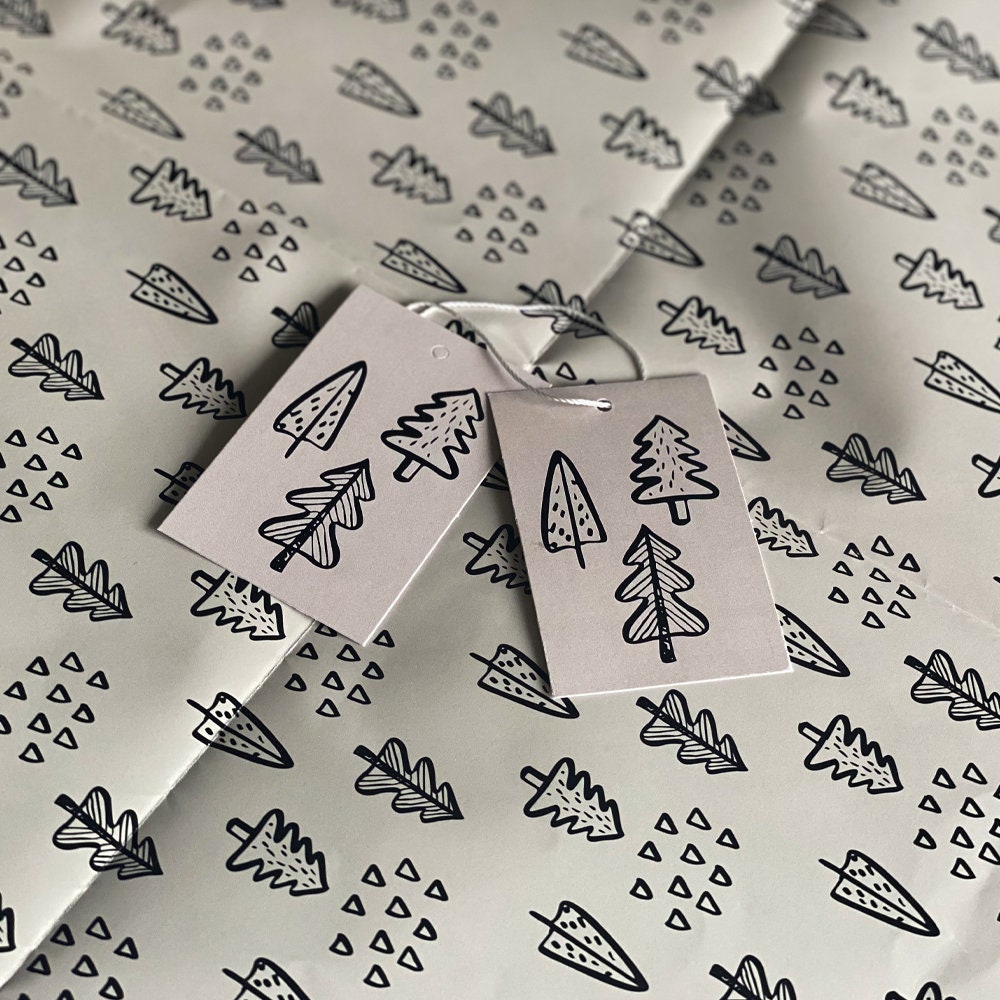 Black and White Christmas Tree Sketch - Wrapping Paper for Christmas -  Viola Grace