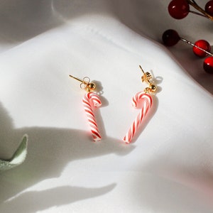 Candy Cane Clay Earrings | Festive Holiday Earrings | Stocking Stuffers | Handmade Christmas Gifts | Gift for Her | Gift for Friend