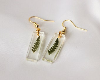 Fern Dangle Earrings | Pressed Flower Resin Earrings | Minimalist Jewelry | Lightweight Statement Earrings | Dainty Floral Earring