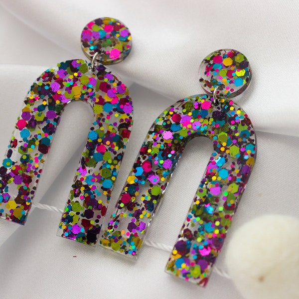 Arch Dangle Resin Earrings | Confetti Glitter Earrings | Party Earrings | Glitter Statement Earrings