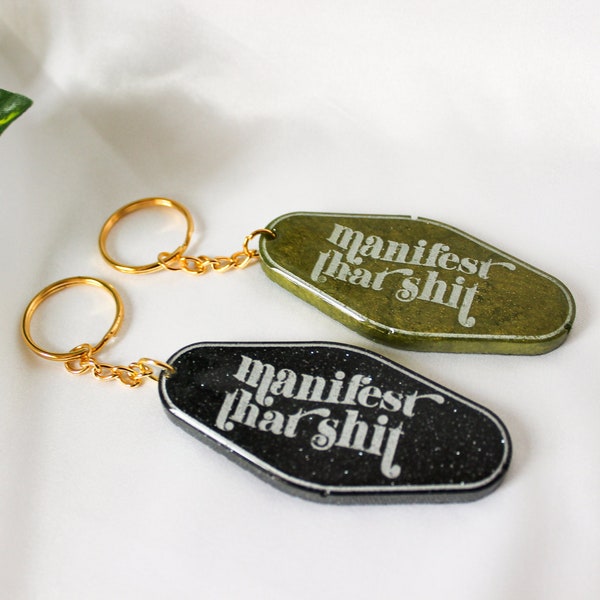 Vintage Style Hotel Keychain | Motel Key Tag | Resin Keychains | Manifest That Sh*t Keychain | Gift for Friend