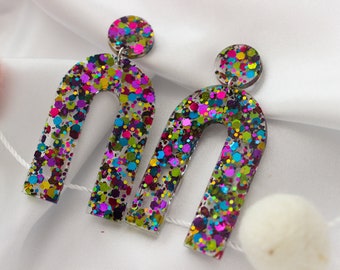 Arch Dangle Resin Earrings | Confetti Glitter Earrings | Party Earrings | Glitter Statement Earrings