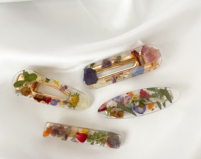 Pressed Flower Resin Hair Clips Single Gold Hair Clip Pressed Flower