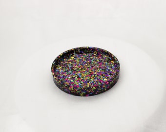 Single Glitter Resin Coaster | Party Time Circle Coaster | Home Decor | 90s Vibes Drink Coaster | Rainbow Glitter Coaster