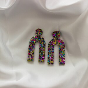 Arch Dangle Resin Earrings Confetti Glitter Earrings Party Earrings Glitter Statement Earrings image 5