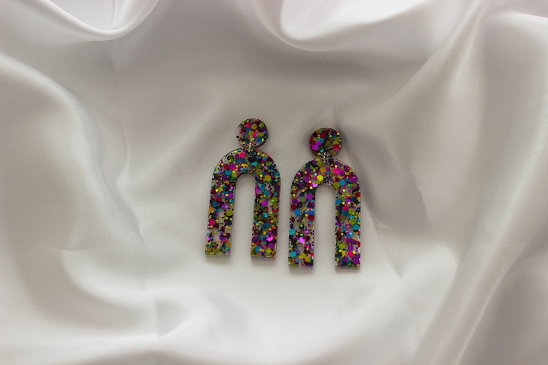 Arch Dangle Resin Earrings Confetti Glitter Earrings Party Earrings Glitter Statement Earrings image 5