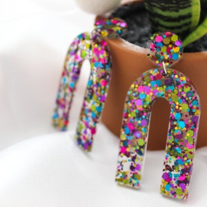 Boog Dangle hars oorbellen Confetti-glitteroorbellen Partij oorbellen Glitter verklaring oorbellen afbeelding 4